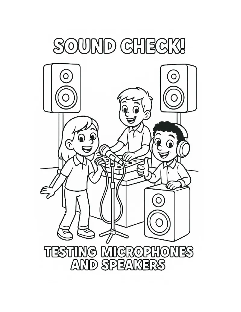 Sound Check coloring page from the AV Squad coloring book
