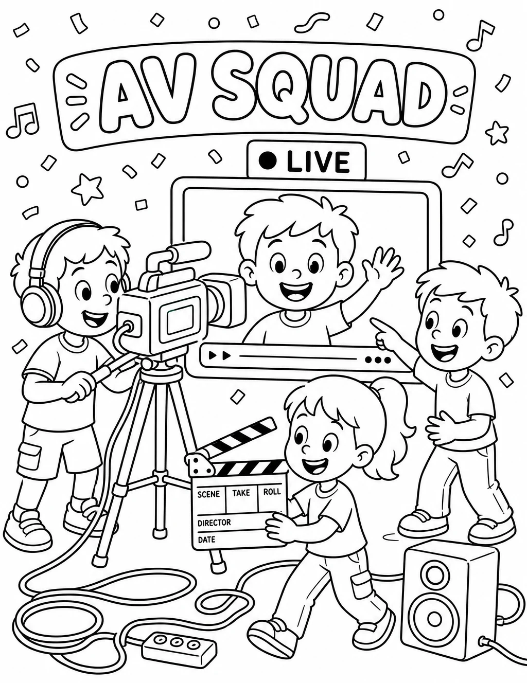 Live Stream Showtime coloring page from the AV Squad coloring book