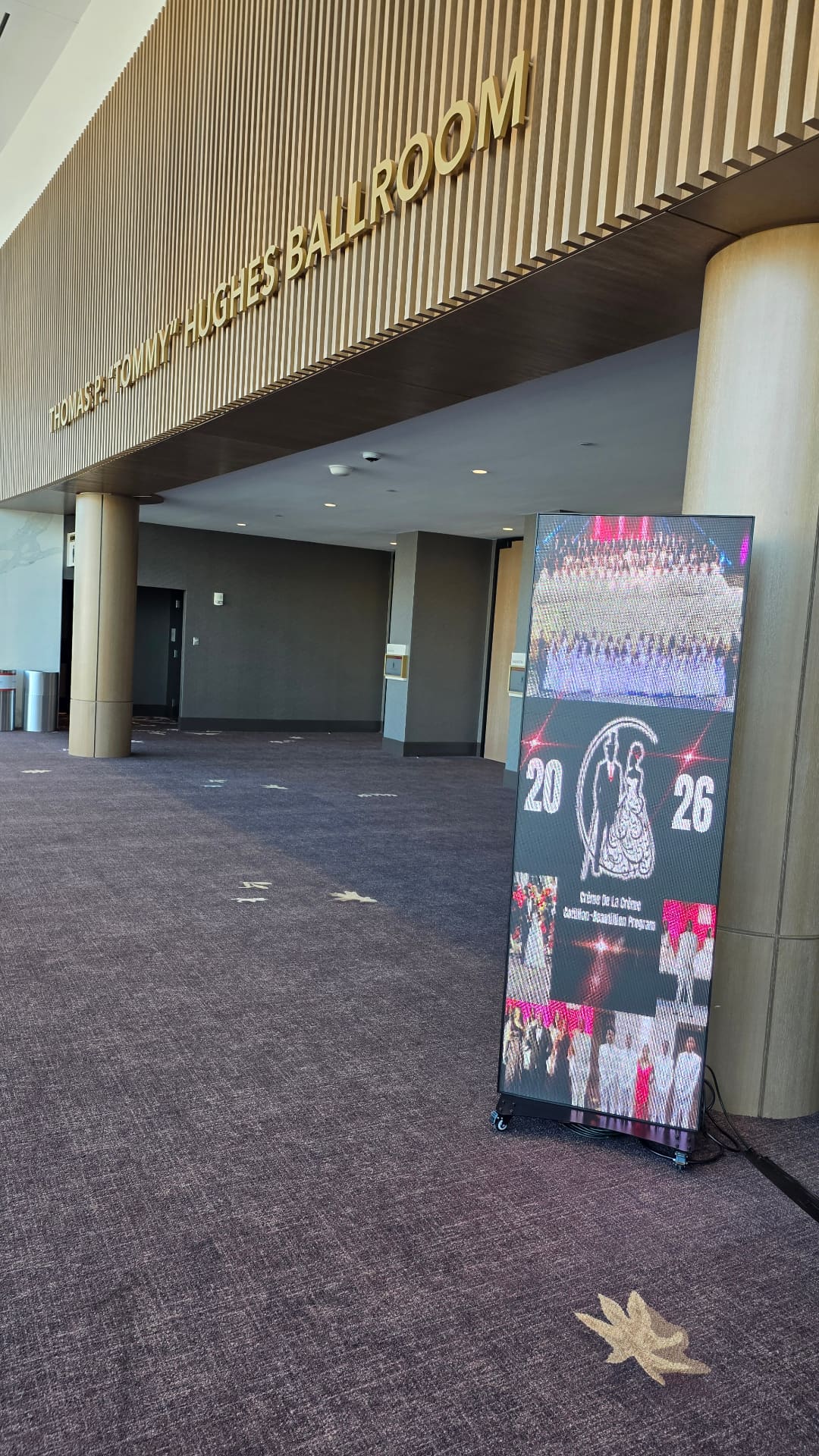 Freestanding LED poster sign at Tommy Hughes Ballroom entrance