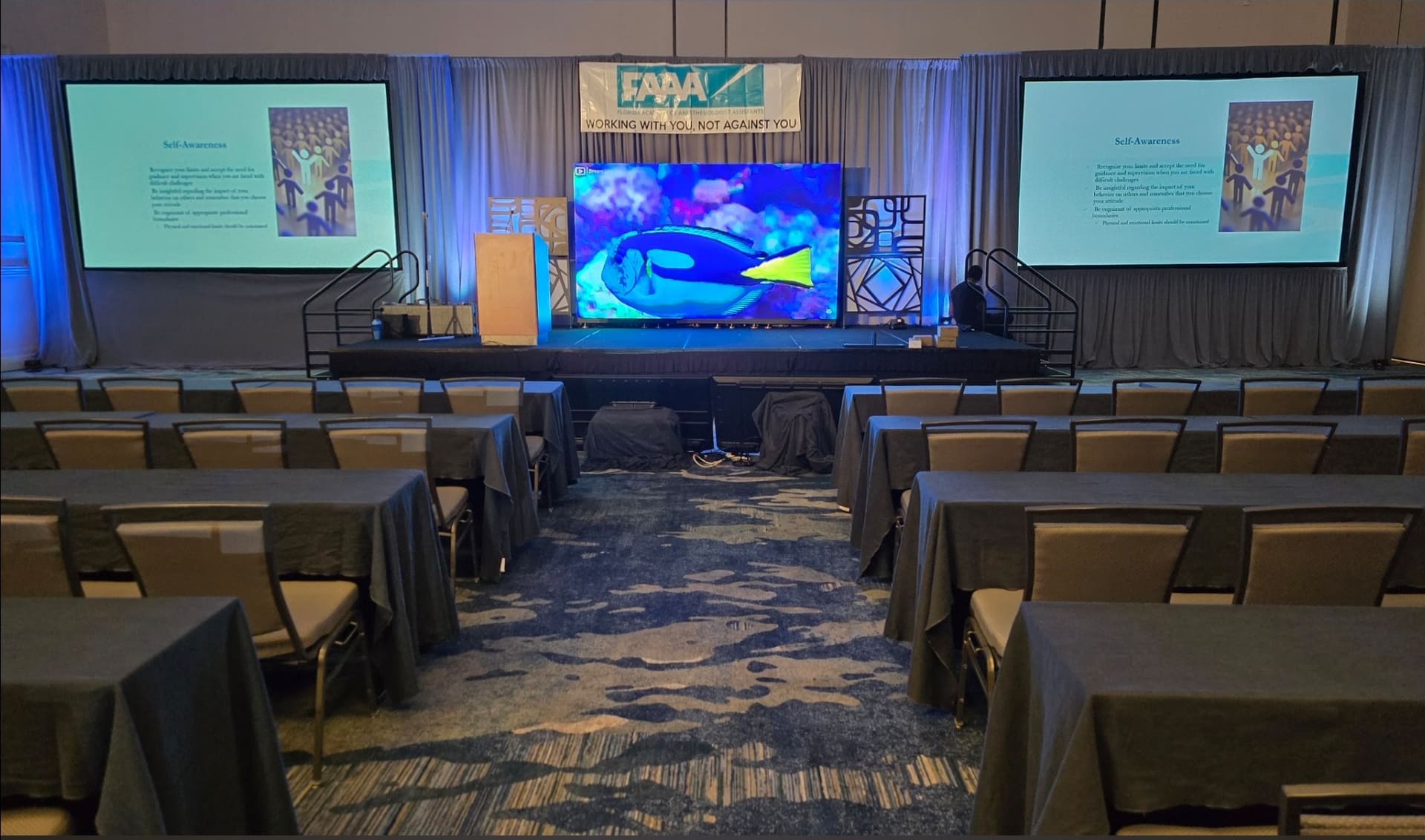 LED wall and dual projection screens at FAAA conference