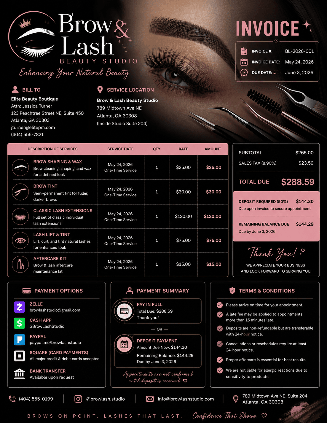 Beauty Studio invoice example created by Help Run My Business