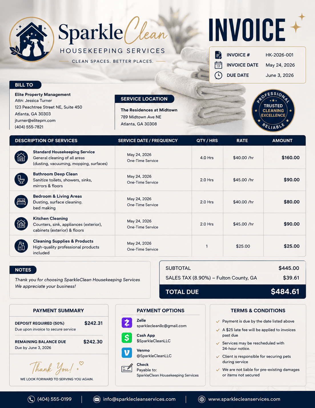 Housekeeping invoice example created by Help Run My Business
