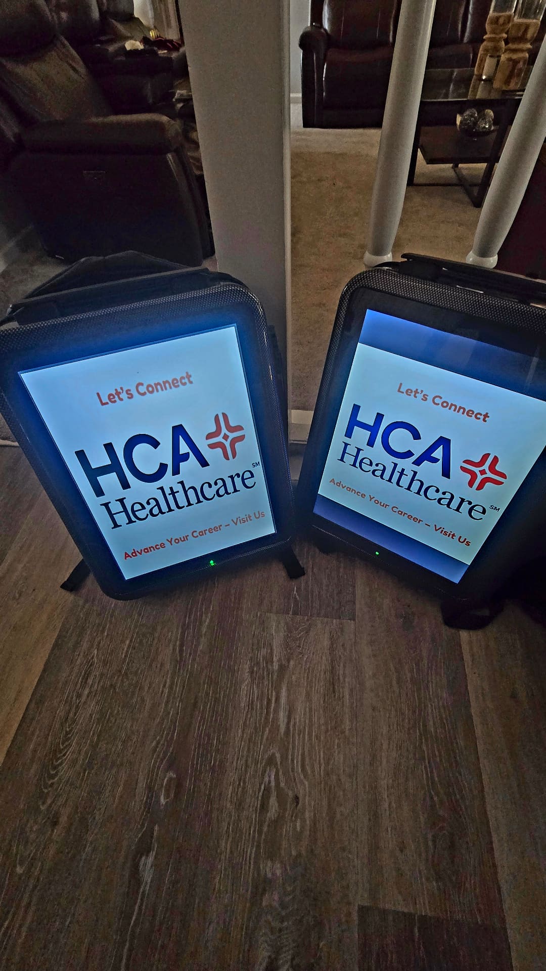 LED backpack displays with custom HCA Healthcare branding