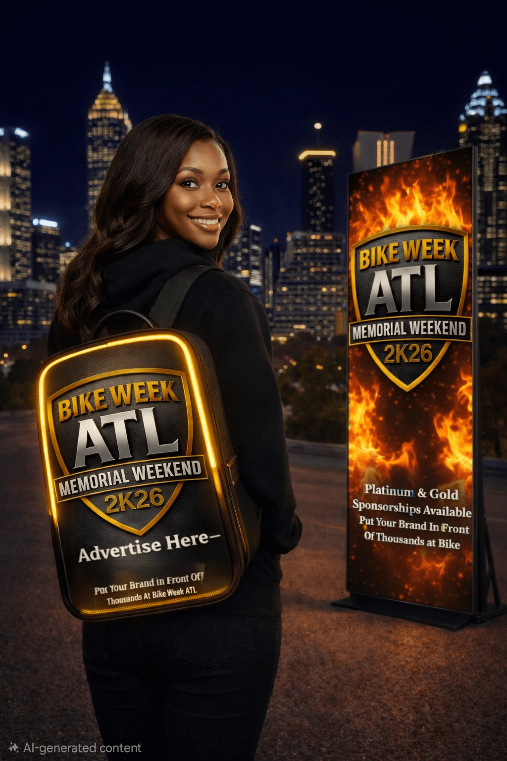 LED backpack and banner advertising at Bike Week ATL